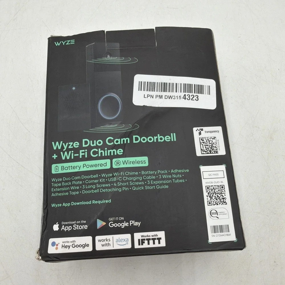 WYZE Wireless Duo Cam Video Doorbell Chime Included Battery Powered 2K Full